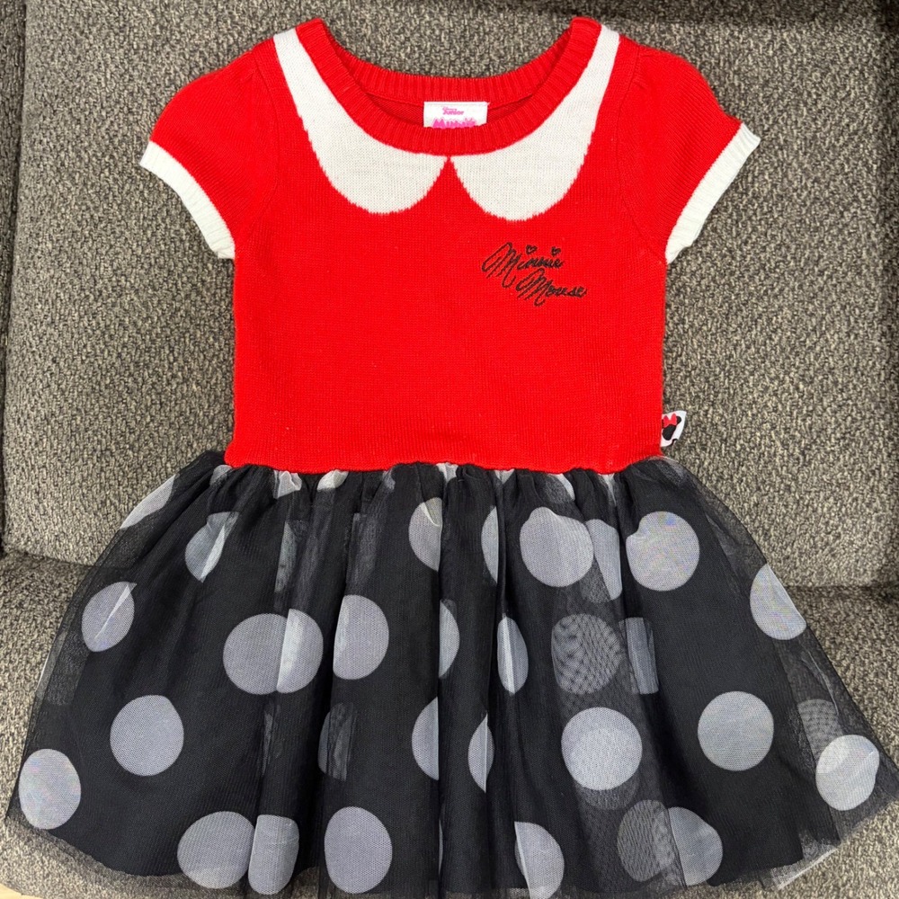 Disney Junior Minnie Mouse Red Knit Tutu Dress Polka Dot Skirt 2T
